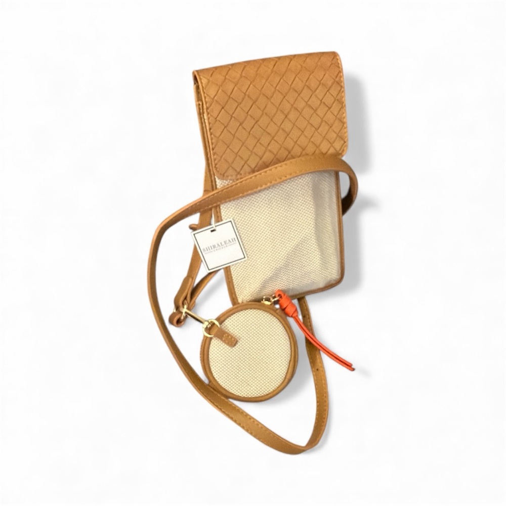 Shiraleah Chicago Tan Woven Crossbody Bag with Coin Pouch Frankie